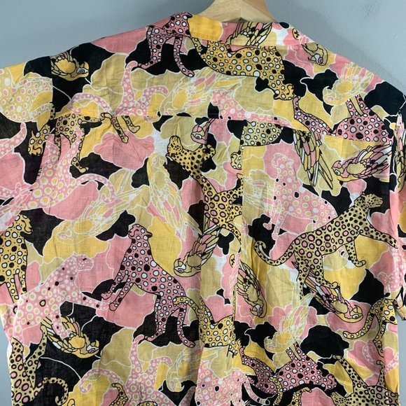 Anthropologie Maeve ASO Call Me Kat Leopard Linen Short Sleeve Blouse Shirt M - Picture 8 of 9